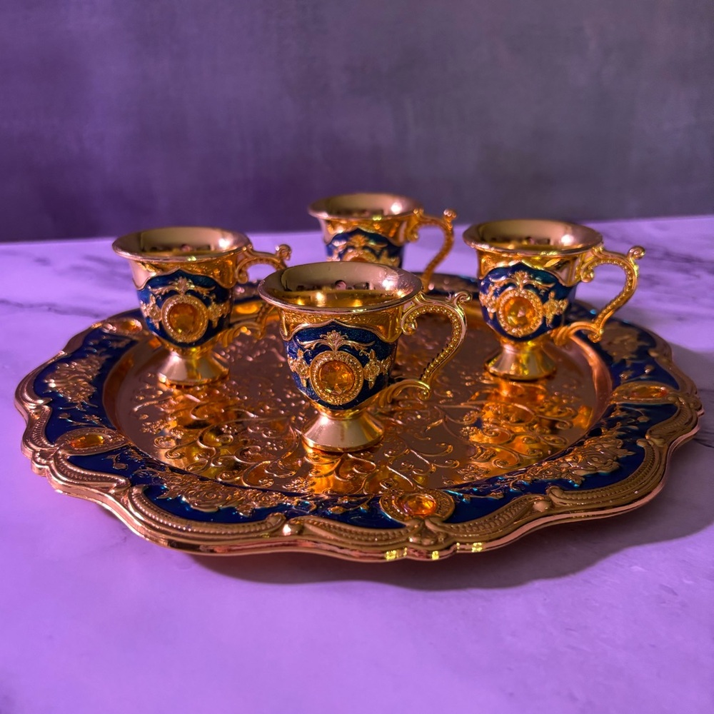 Elegant Gold and Blue Espresso Set